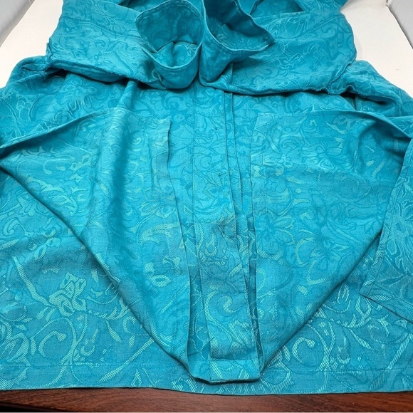 Erin Jacquard Floral Print Linen Blend Tunic Top Plus 3X 3/4 Sleeve Blue Button - Picture 13 of 14